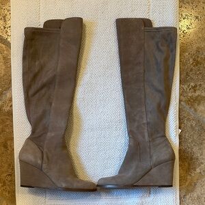 Sole Society Taupe Over the Knee Wedge Boots
